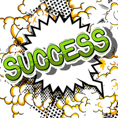 Success - Comic book word on abstract background.