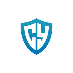 Initial letter CY, shield logo, modern blue color
