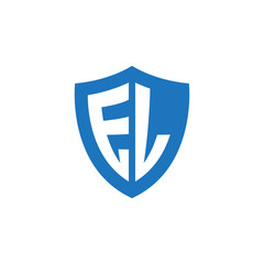 Initial letter EL, shield logo, modern blue color