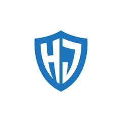 Initial letter HJ, shield logo, modern blue color