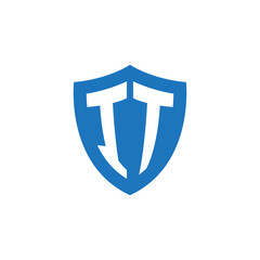 Initial letter IT, shield logo, modern blue color