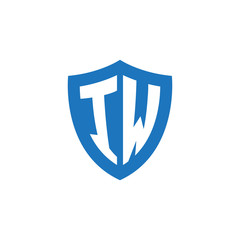 Initial letter IW, shield logo, modern blue color