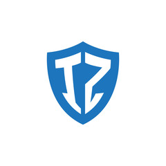 Initial letter IZ, shield logo, modern blue color