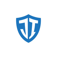 Initial letter JI, shield logo, modern blue color