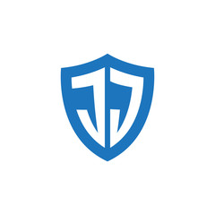 Initial letter JJ, shield logo, modern blue color
