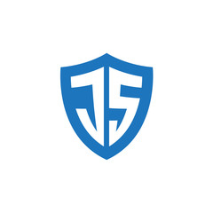 Initial letter JS, shield logo, modern blue color