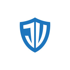 Initial letter JV, shield logo, modern blue color