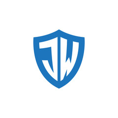 Initial letter JW, shield logo, modern blue color