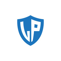 Initial letter LP, shield logo, modern blue color