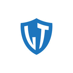 Initial letter LT, shield logo, modern blue color