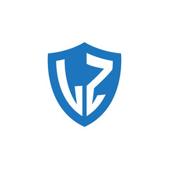 Initial letter LZ, shield logo, modern blue color