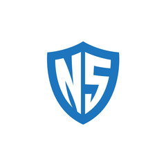 Initial letter NS, shield logo, modern blue color