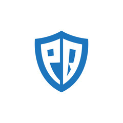 Initial letter PQ, shield logo, modern blue color