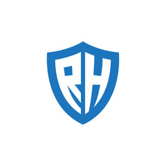 Initial letter RH, shield logo, modern blue color
