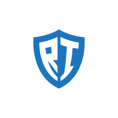 Initial letter RI, shield logo, modern blue color