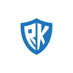 Initial letter RK, shield logo, modern blue color