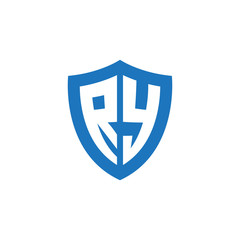 Initial letter RY, shield logo, modern blue color