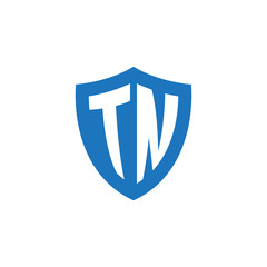 Initial letter TN, shield logo, modern blue color