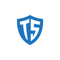 Initial letter TS, shield logo, modern blue color