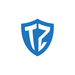 Initial letter TZ, shield logo, modern blue color
