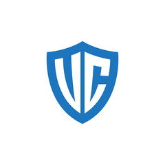 Initial letter UC, VC, shield logo, modern blue color