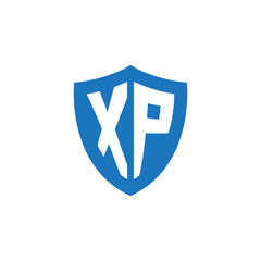 Initial letter XP, shield logo, modern blue color