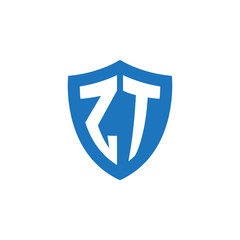 Initial letter ZT, shield logo, modern blue color