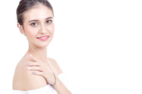 Beautiful Woman Face Portrait Beauty with maleup concept. Fashion Beauty Model isolated on white, 20s year old.