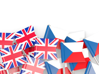 Flag pins of United Kingdom and Czech isolated on white