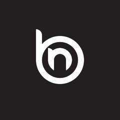 Initial lowercase letter logo bn, nb, n inside b, monogram rounded shape, white color on black background