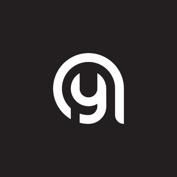Initial lowercase letter logo ay, ya, y inside a, monogram rounded shape, white color on black background

