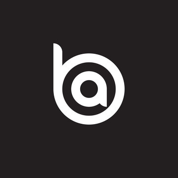 Initial lowercase letter logo ba, ab, a inside b, monogram rounded shape, white color on black background