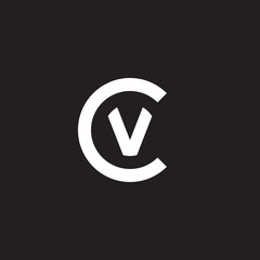 Initial lowercase letter logo cv, vc, v inside c, monogram rounded shape, white color on black background