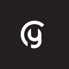 Initial lowercase letter logo cy, yc, y inside c, monogram rounded shape, white color on black background - obrazy, fototapety, plakaty