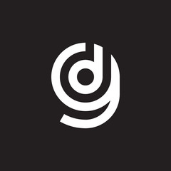Initial lowercase letter logo gd, dg, d inside g, monogram rounded shape, white color on black background