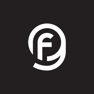 Initial lowercase letter logo gf, fg, f inside g, monogram rounded shape, white color on black background