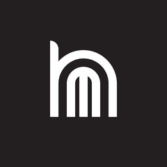 Initial lowercase letter logo hm, mh, m inside h, monogram rounded shape, white color on black background