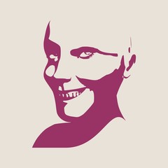 Face half turn view. Elegant silhouette of a female head. Vector Illustration. Monochrome gamma.