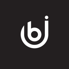 Initial lowercase letter logo jb, bj, b inside j, monogram rounded shape, white color on black background