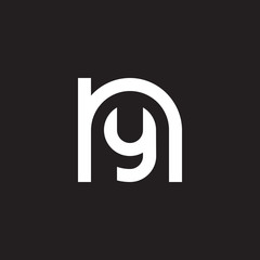 Initial lowercase letter logo ny, yn, y inside n, monogram rounded shape, white color on black background - obrazy, fototapety, plakaty