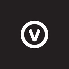Initial lowercase letter logo ov, vo, v inside o, monogram rounded shape, white color on black background
