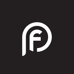 Initial lowercase letter logo pf, fp, f inside p, monogram rounded shape, white color on black background