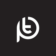 Initial lowercase letter logo pt, tp, t inside p, monogram rounded shape, white color on black background