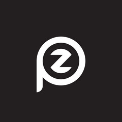 Initial lowercase letter logo pz, zp, z inside p, monogram rounded shape, white color on black background