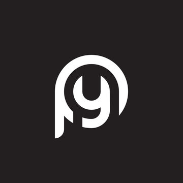 Initial lowercase letter logo py, yp, y inside p, monogram rounded shape, white color on black background