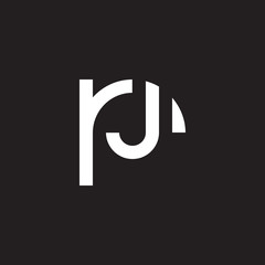 Initial lowercase letter logo rj, jr, j inside r, monogram rounded shape, white color on black background
