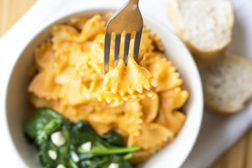 Pasta with white and red sauce