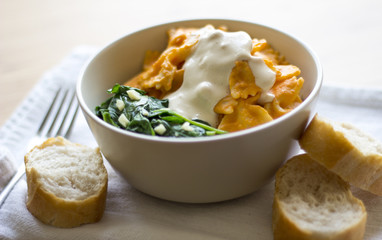 Pasta with white and red sauce