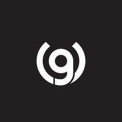 Initial lowercase letter logo ug, gu, g inside u, monogram rounded shape, white color on black background