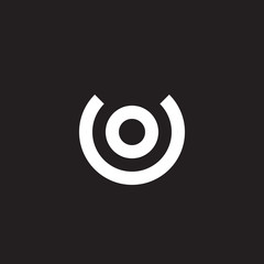 Initial lowercase letter logo uo, ou, o inside u, monogram rounded shape, white color on black background
